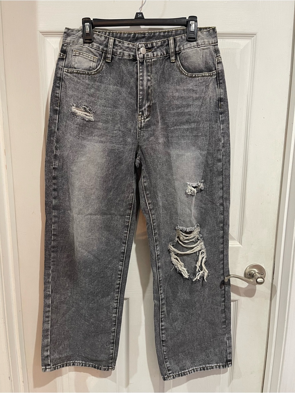 SHEIN Gray Distressed High-Rise Straight Jeans